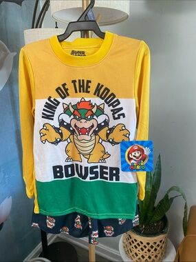 Bowser 'King of the Koopas' Kids Pajama Set - Yellow/White/Green size 4/5 NWT
